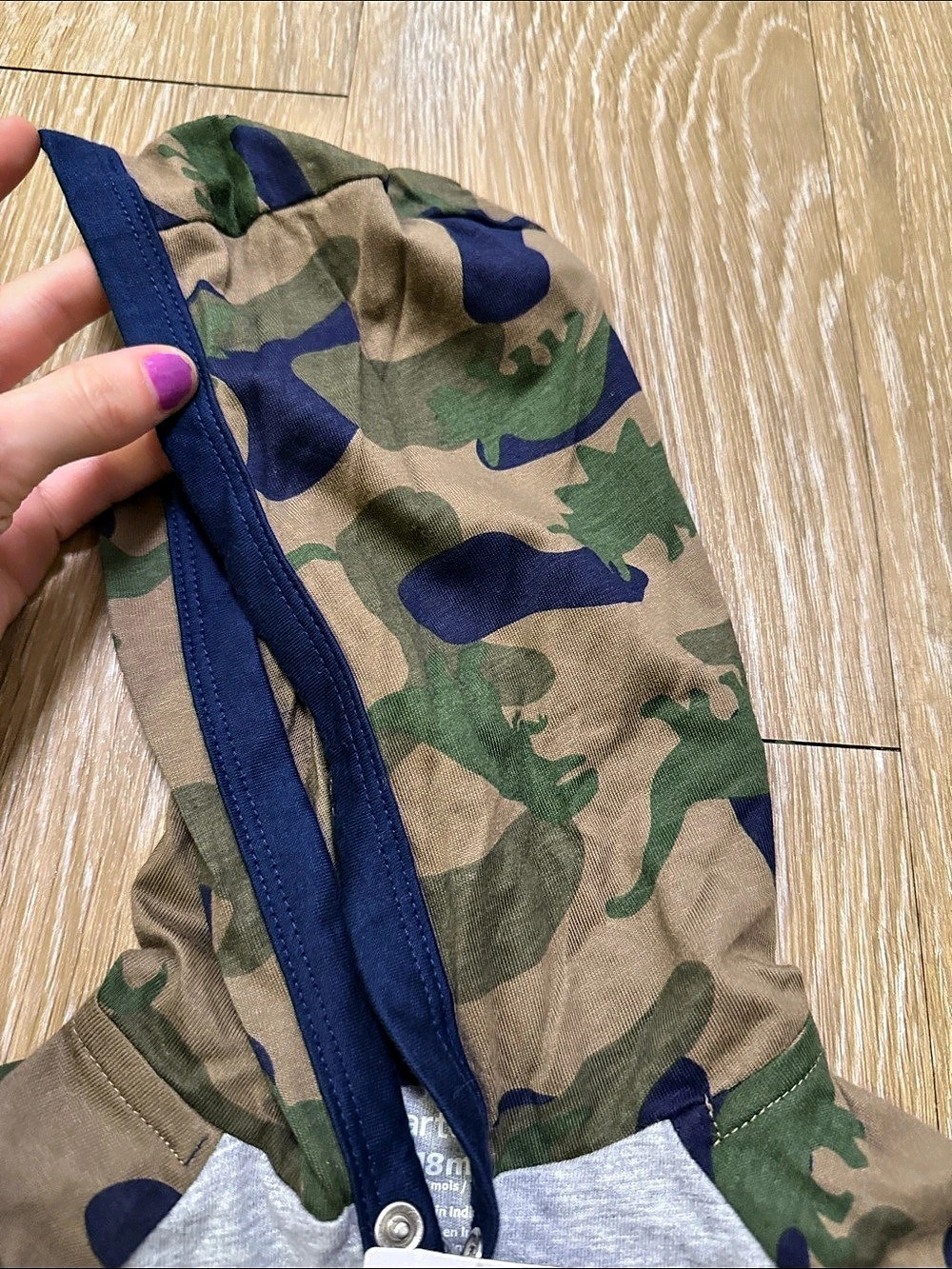 carter's Dinosaur Camo Hooded Henley Romper Baby 18M - Picture 4 of 5